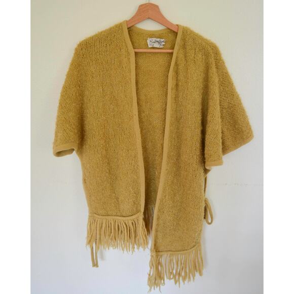 Vintage Fuzzy Knit Mustard Yellow Shawl Tie Side - Picture 4 of 9